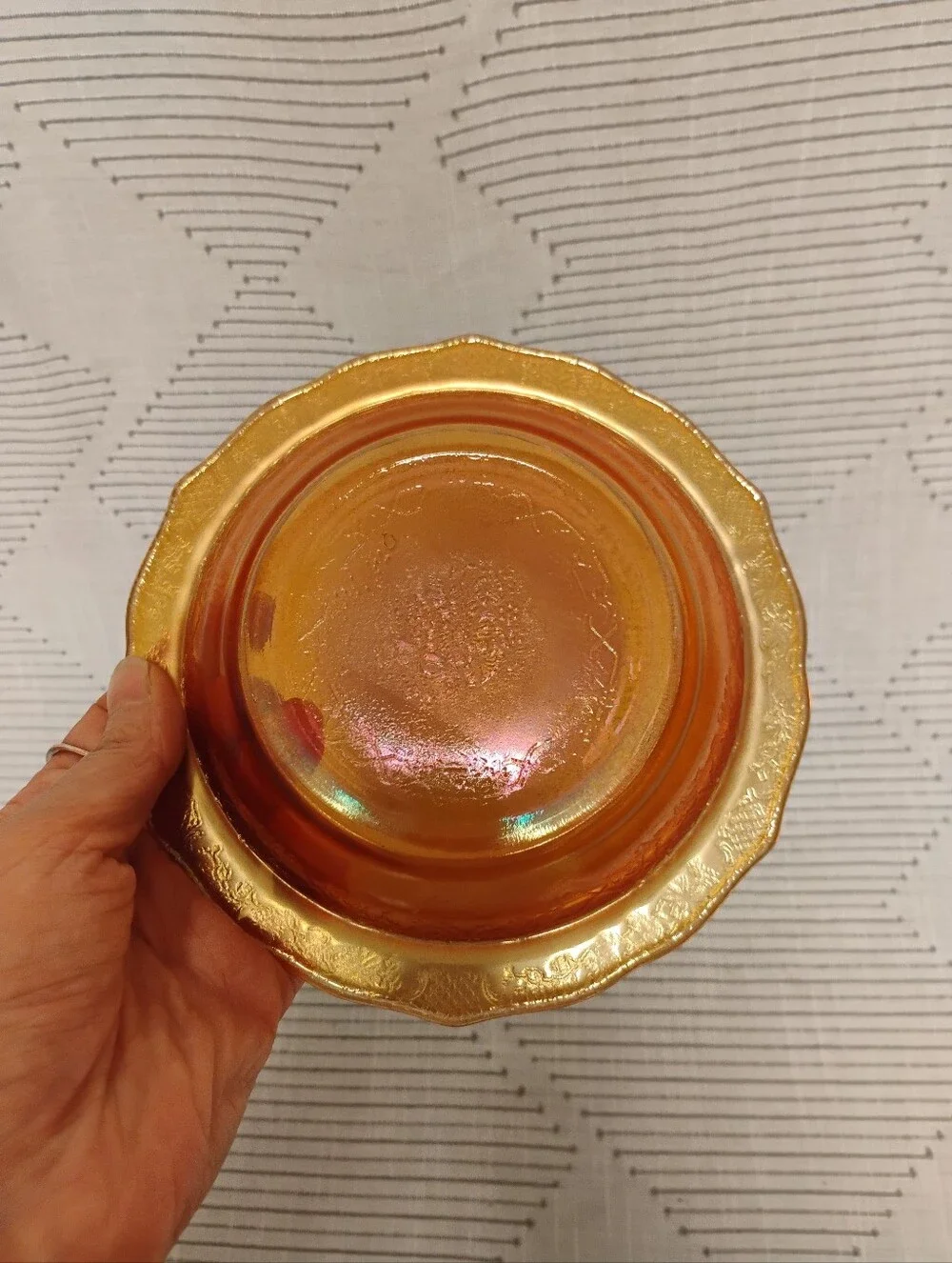 Vintage Federal Glass Co Cereal Bowl Iridescent Marigold Normandie 6.5 Inch